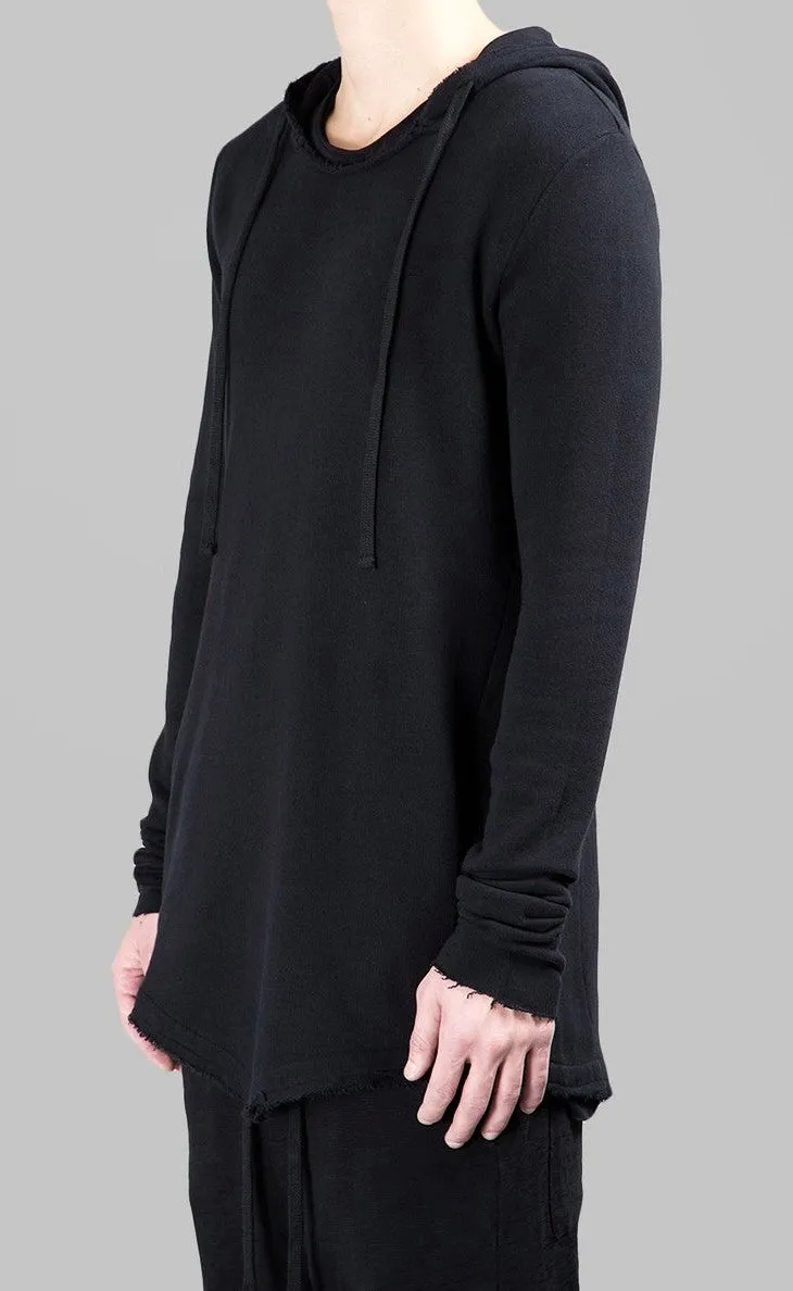 Men Wide Round Neck Asymmetric Raw Cut Seam Sweaters Hoodie