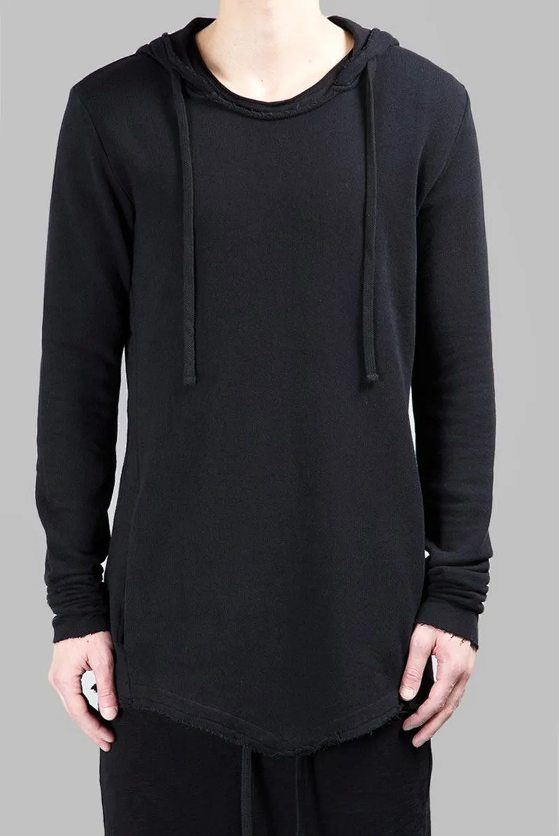 Men Wide Round Neck Asymmetric Raw Cut Seam Sweaters Hoodie