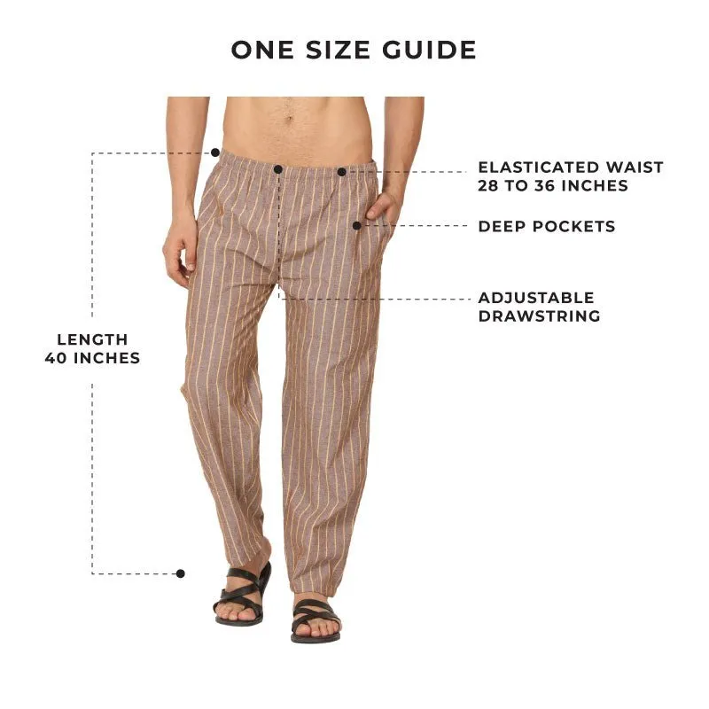 Men's Lounge Pants | Brown Stripes | Fits Waist Size 28" to 36"