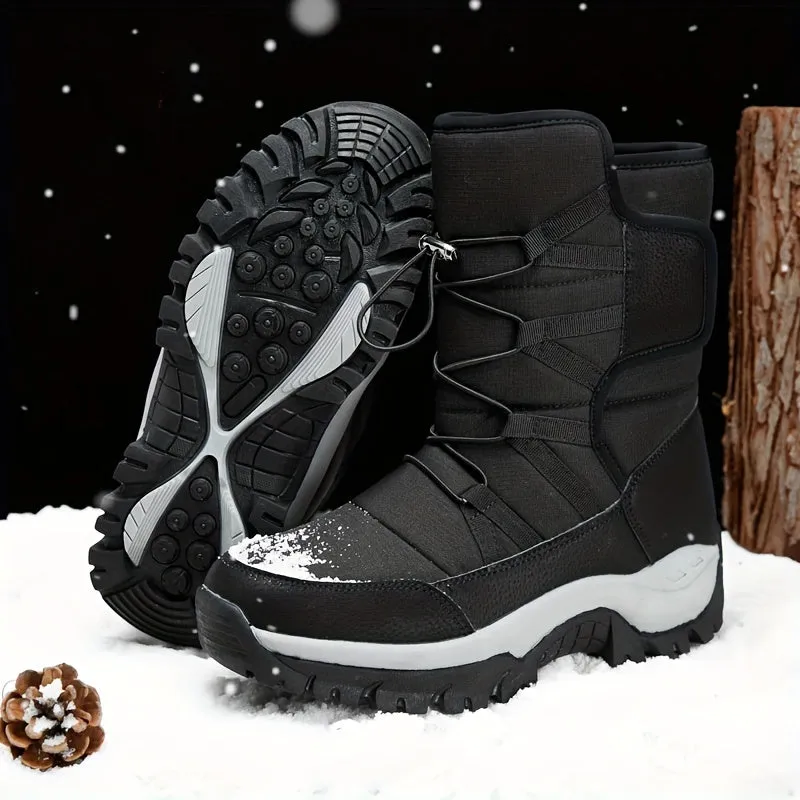 Men's Mid Calf Snow Boots, Winter Thermal Shoes, Windproof Hiking Boots With Fuzzy Lining