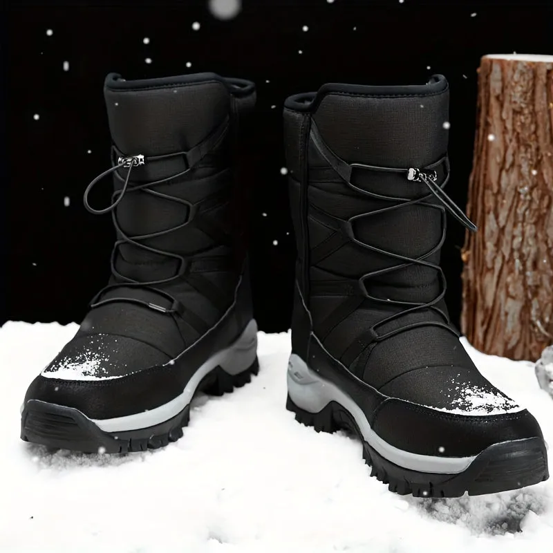 Men's Mid Calf Snow Boots, Winter Thermal Shoes, Windproof Hiking Boots With Fuzzy Lining