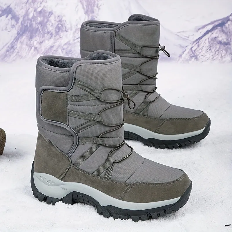 Men's Mid Calf Snow Boots, Winter Thermal Shoes, Windproof Hiking Boots With Fuzzy Lining