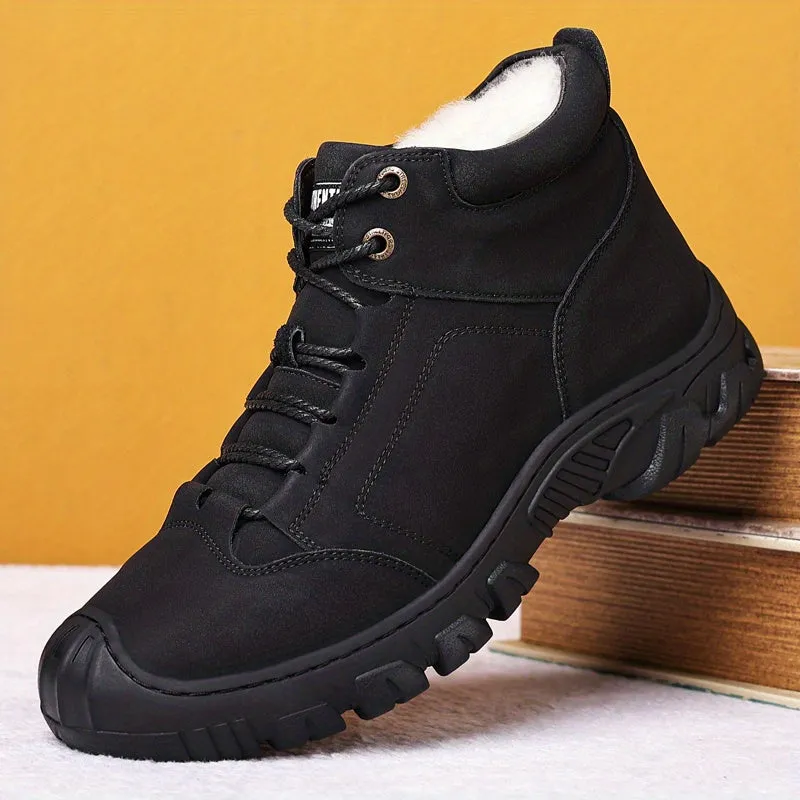 Men's Plush Snow Boots Thermal Winter Shoes Boots With Zippers, Casual Walking Shoes