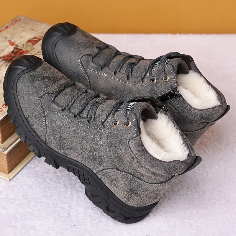 Men's Plush Snow Boots Thermal Winter Shoes Boots With Zippers, Casual Walking Shoes