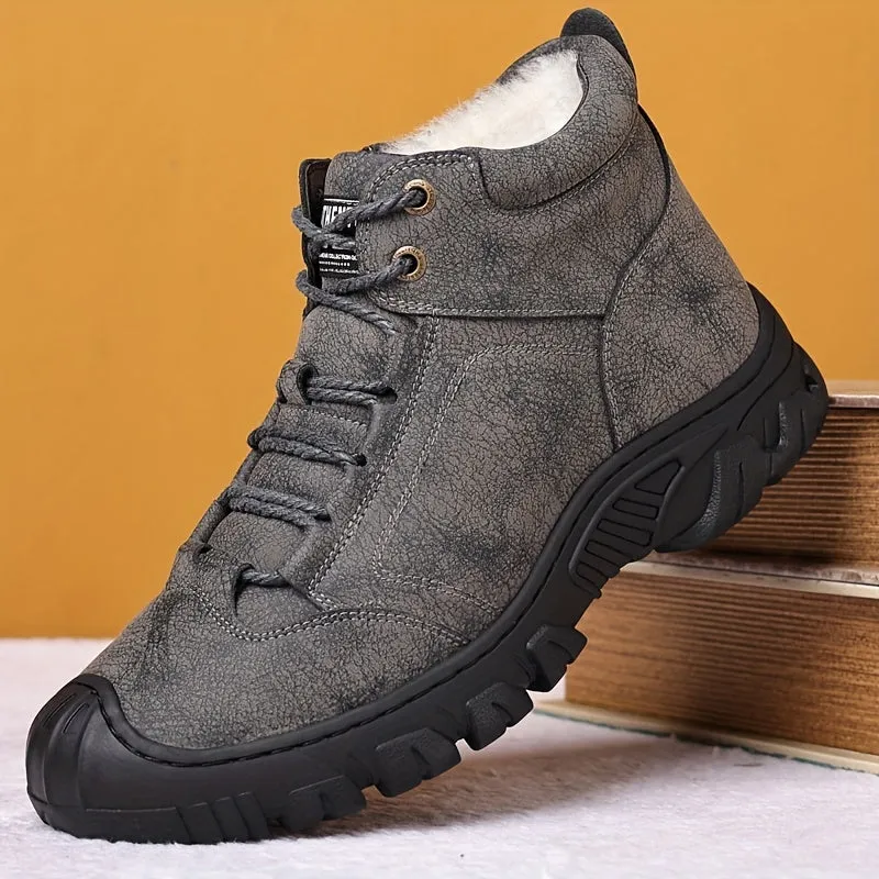 Men's Plush Snow Boots Thermal Winter Shoes Boots With Zippers, Casual Walking Shoes