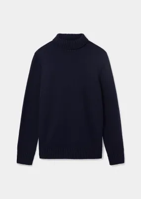 Navy Cashmere Roll Neck Jumper