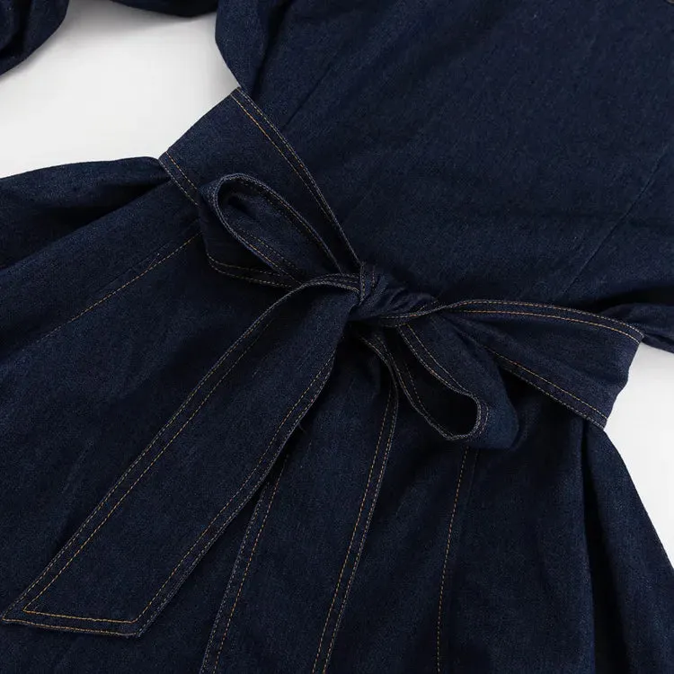 Navy Lantern Sleeve Denim Mini Dress – Perfect for Brunch