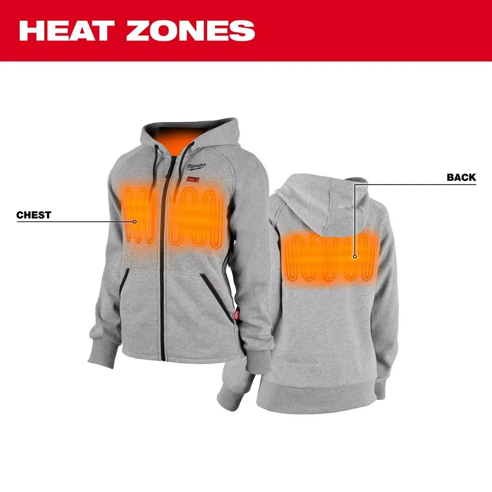 Open Box -  Milwaukee Tool Women's Large M12 12V Li-Ion Cordless Gray Heated Hoodie/Sweater Kit w/ (1) 2Ah Battery and Charger