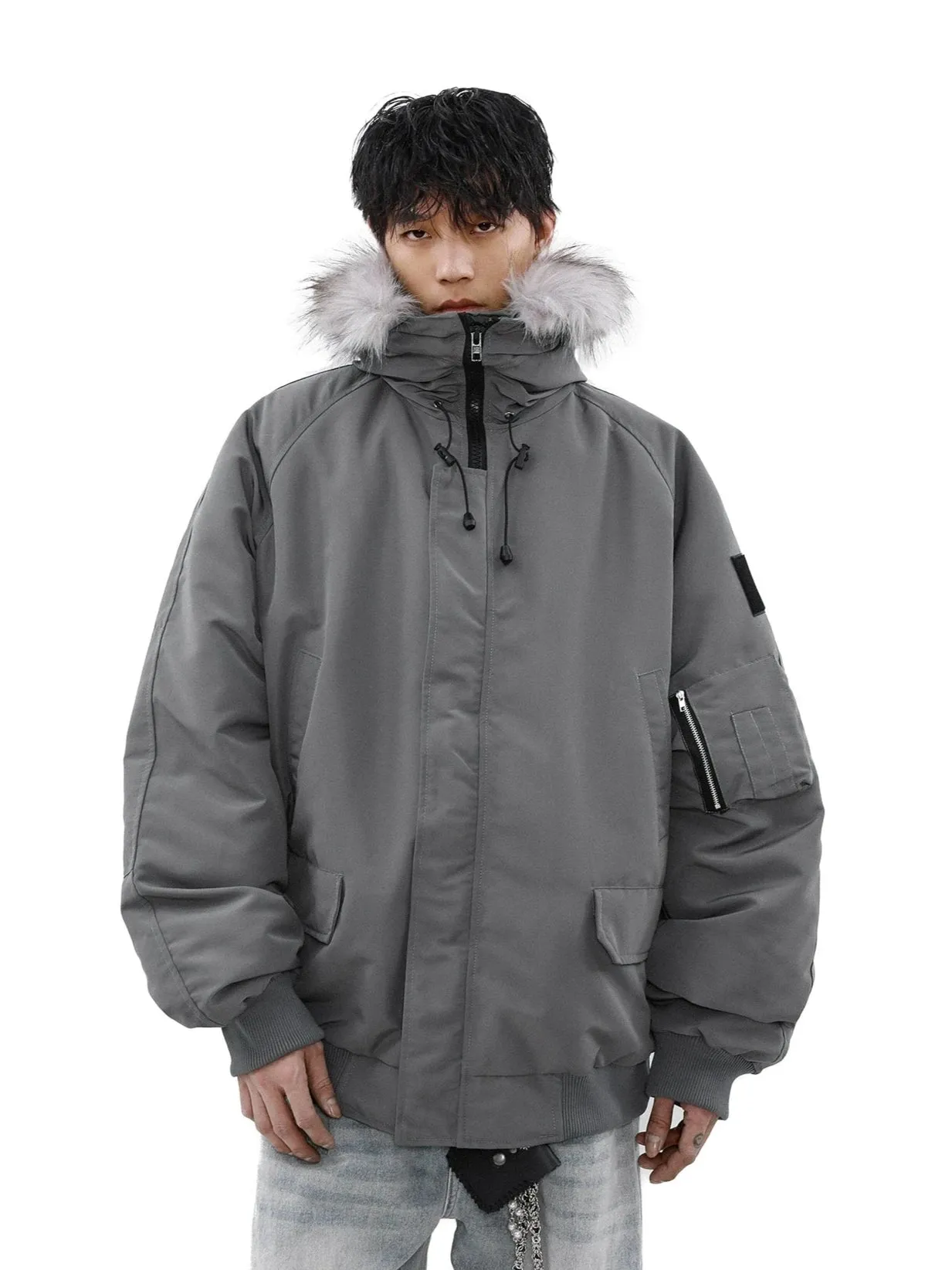 Oversized Parka Jacket with Removable Faux Fur Hood Trim