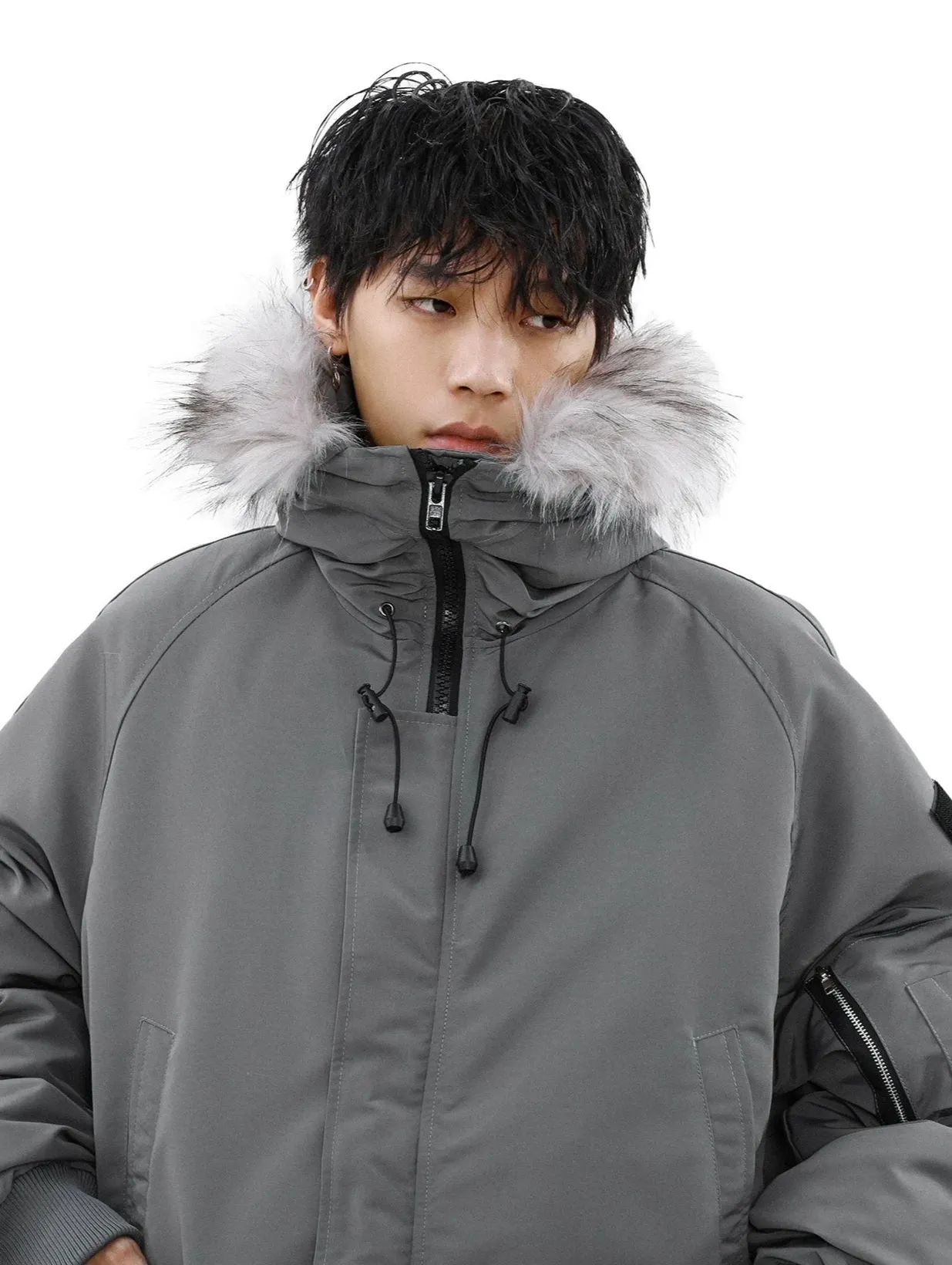 Oversized Parka Jacket with Removable Faux Fur Hood Trim