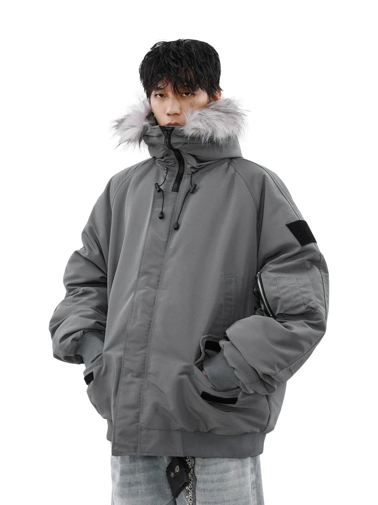 Oversized Parka Jacket with Removable Faux Fur Hood Trim