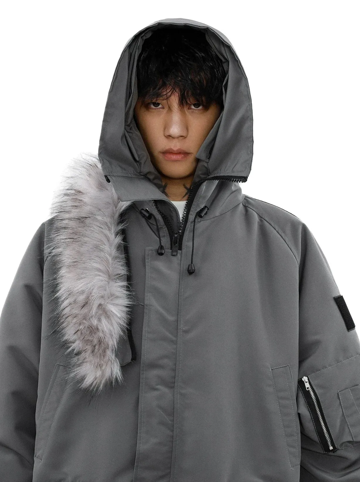 Oversized Parka Jacket with Removable Faux Fur Hood Trim