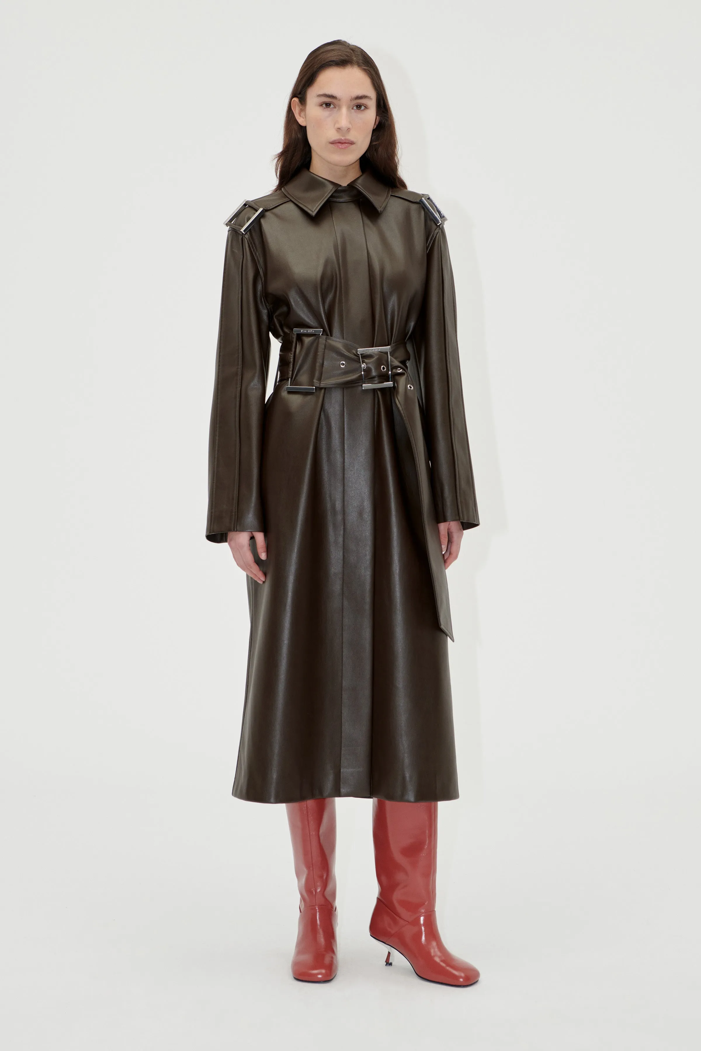 Oversized Trenchcoat With Buckle Belt - Chocolate