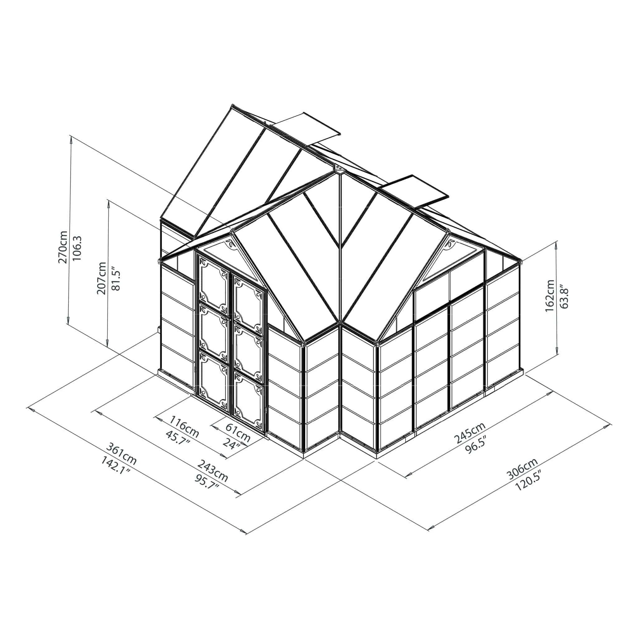 Palram - Canopia | 12x10 Ft Chalet Greenhouse Kit - Gray With 0.8mm Polycarbonate Glazing