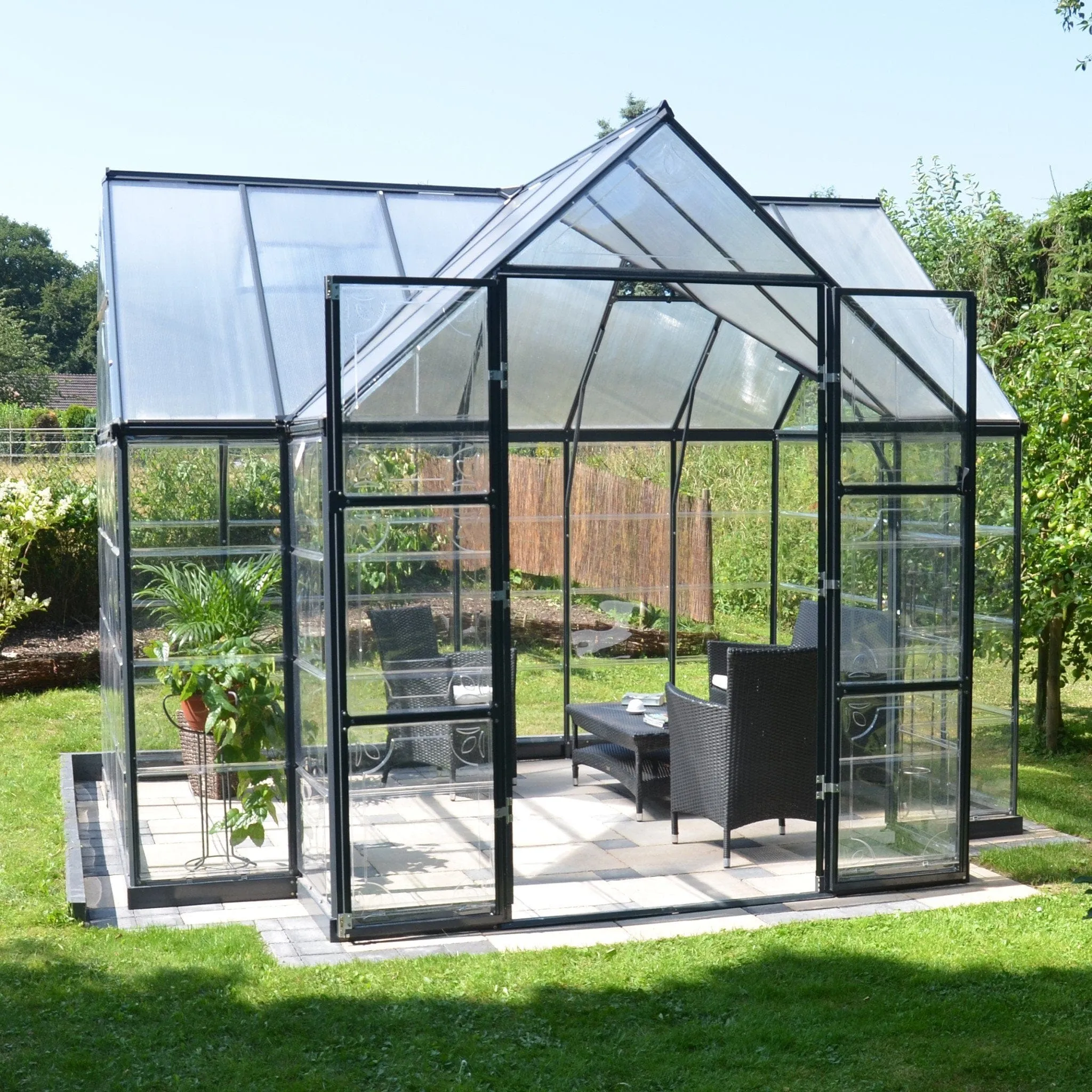 Palram - Canopia | 12x10 Ft Chalet Greenhouse Kit - Gray With 0.8mm Polycarbonate Glazing