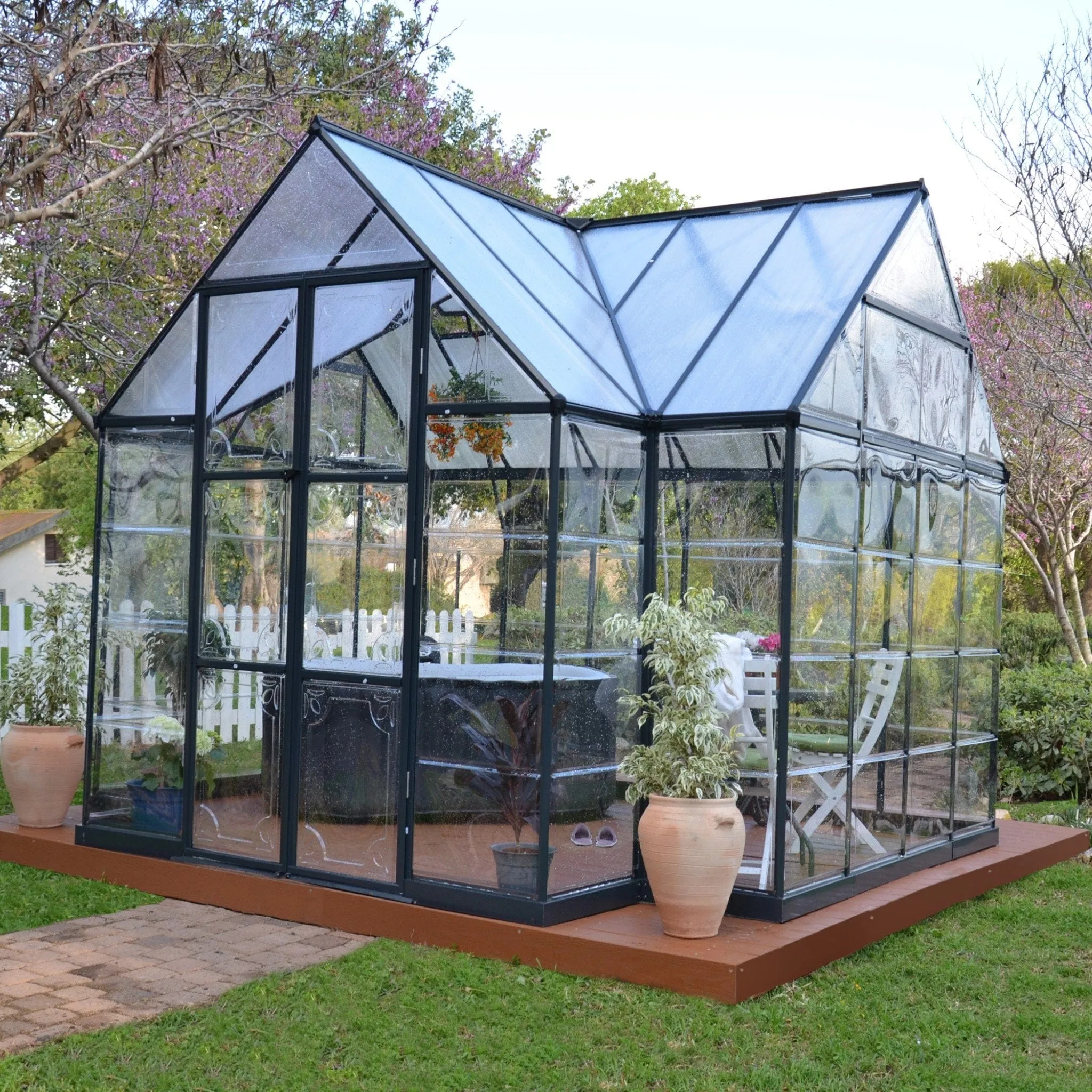 Palram - Canopia | 12x10 Ft Chalet Greenhouse Kit - Gray With 0.8mm Polycarbonate Glazing