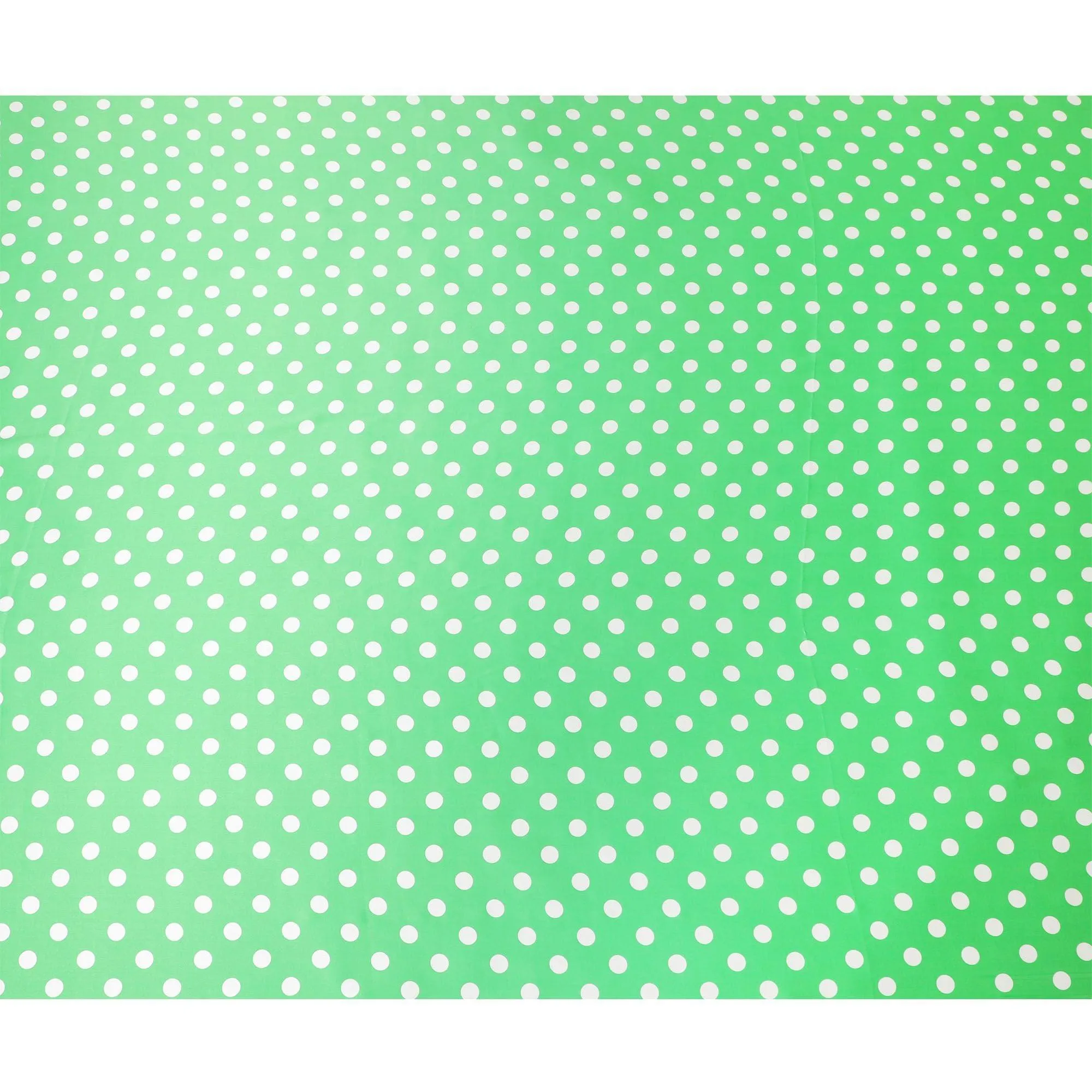 Parrot green pure silk satin fabric with white dots in polka dot design-D11040