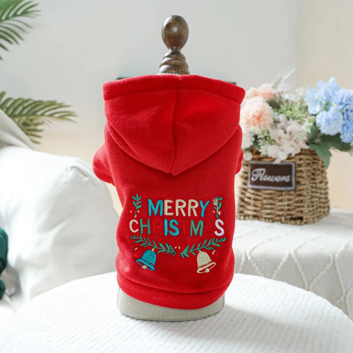 Pet Clothing Christmas Bell Hooded Hoodie Red Spring and Autumn Hoodie Coat Suitable for Small and Medium sized Dogs 1PC