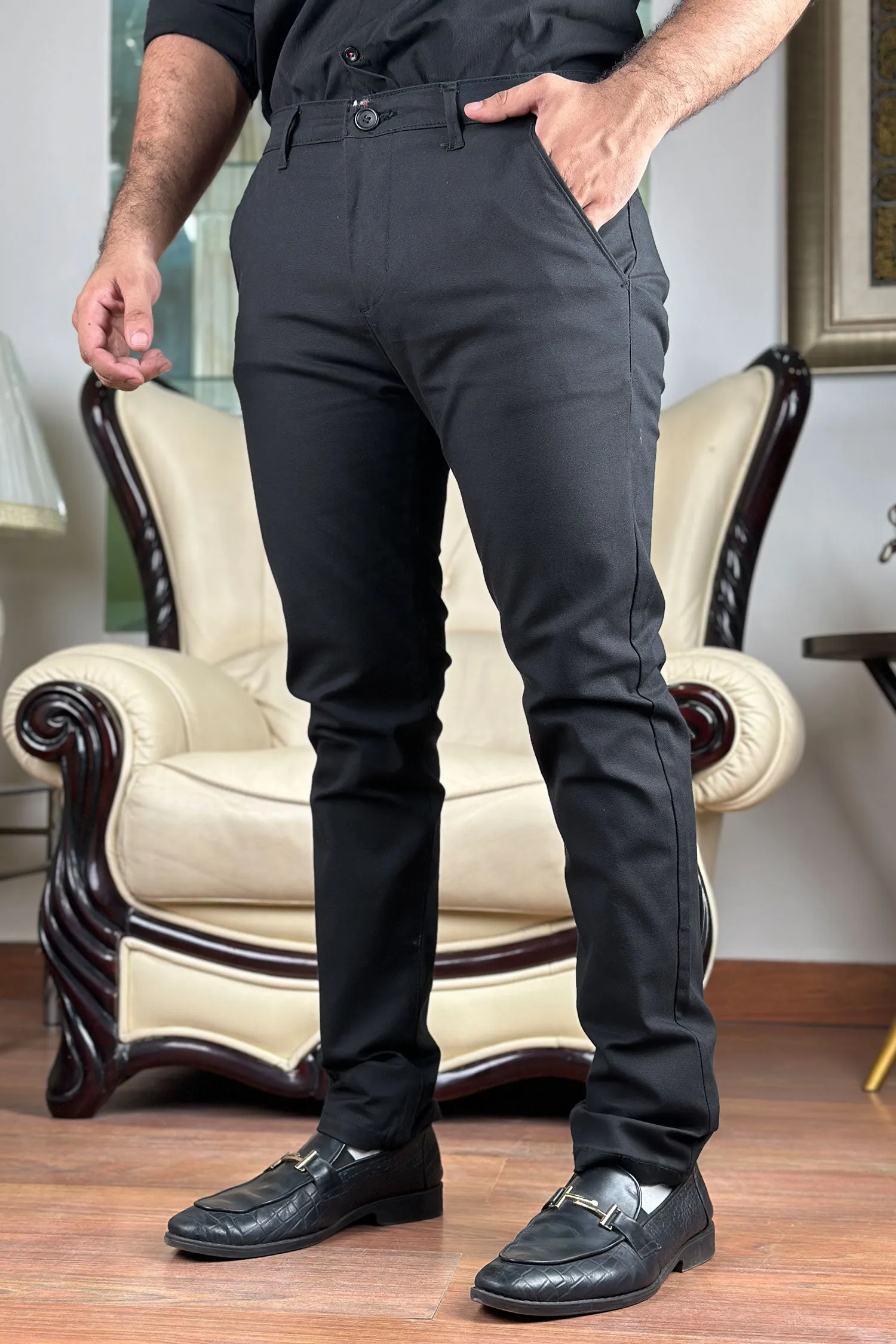 Premium Black Cotton Pants - 0124143