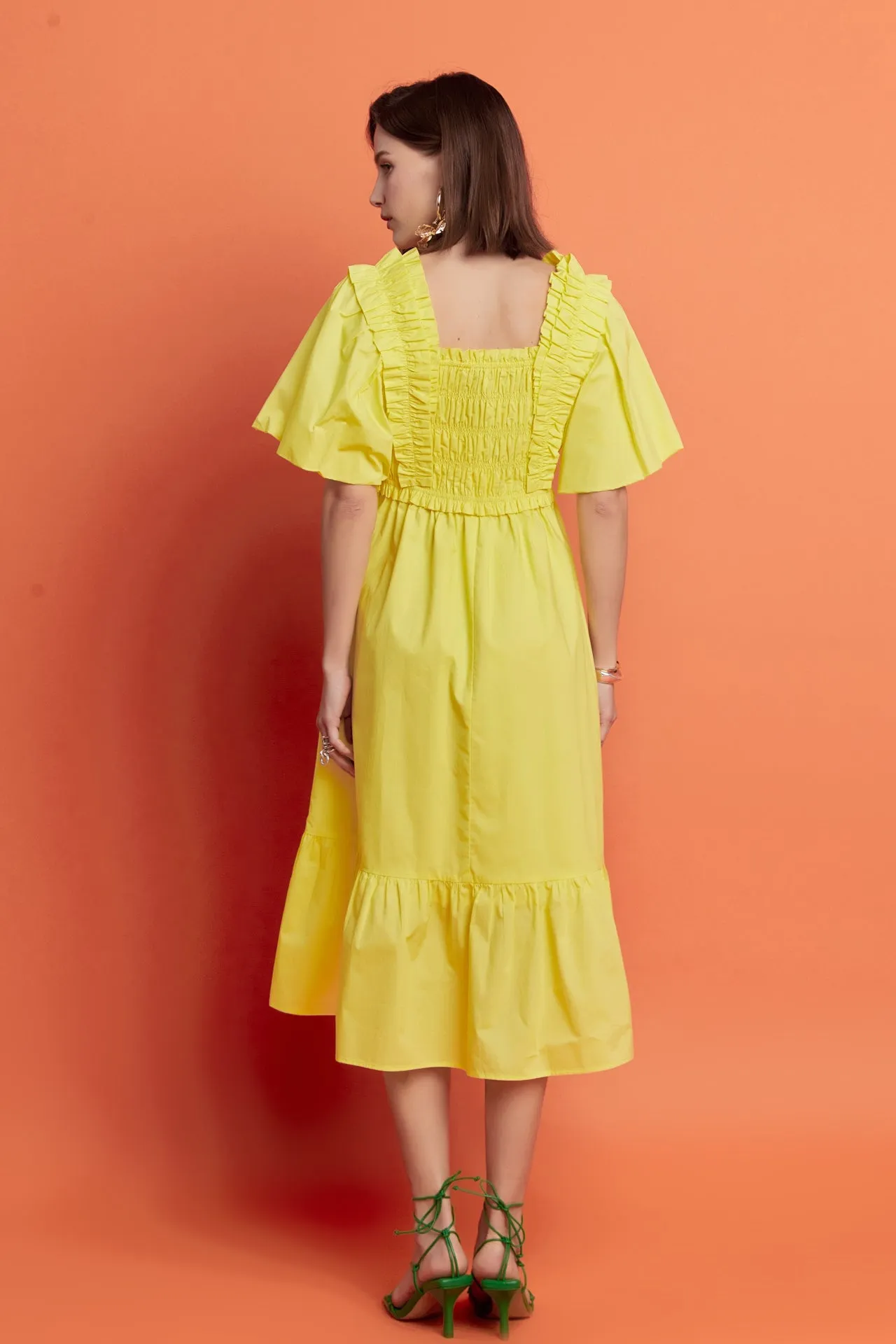 Puff Sleeve Square Neck Midi Dress