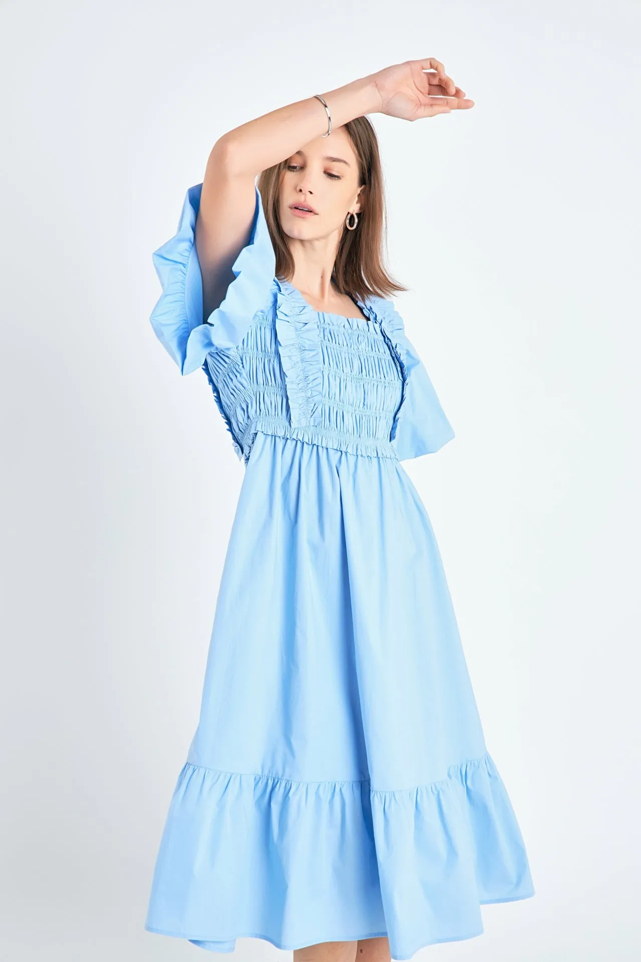 Puff Sleeve Square Neck Midi Dress