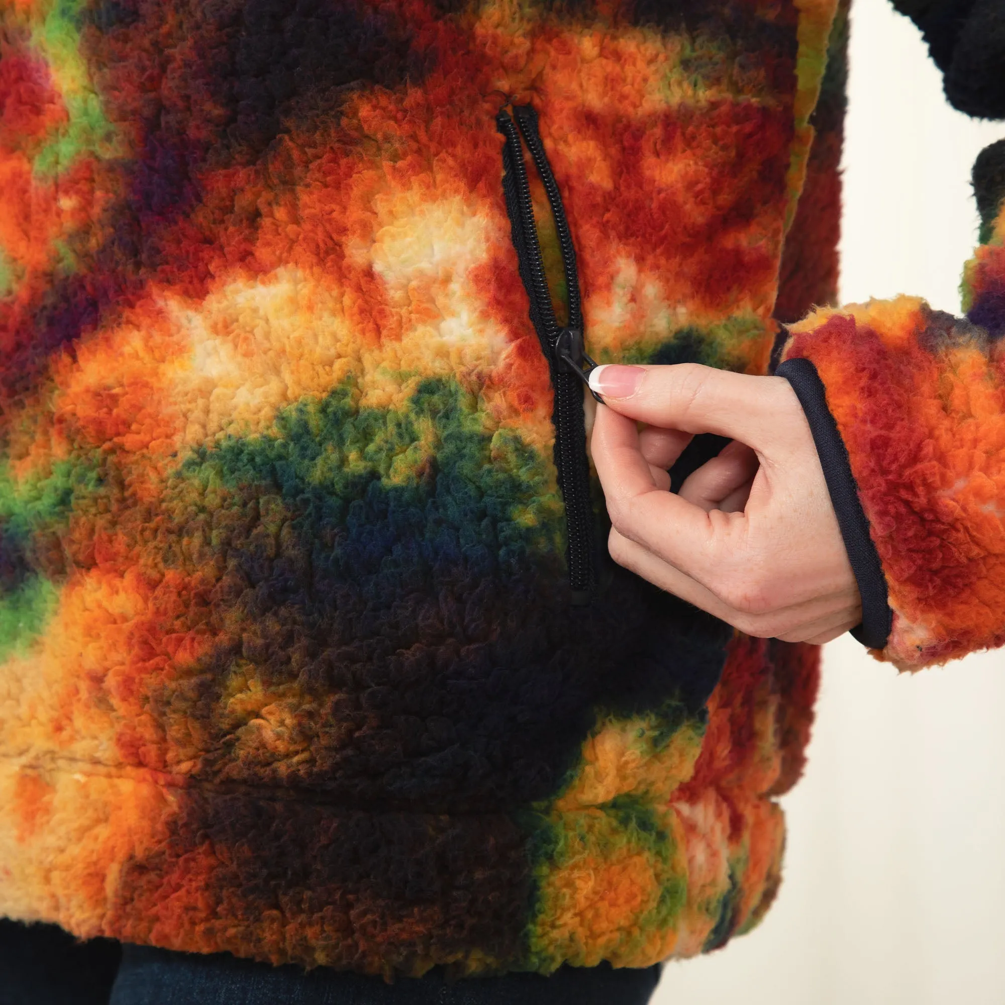 Rainbow Tie-Dye Plush Sherpa Fleece Jacket