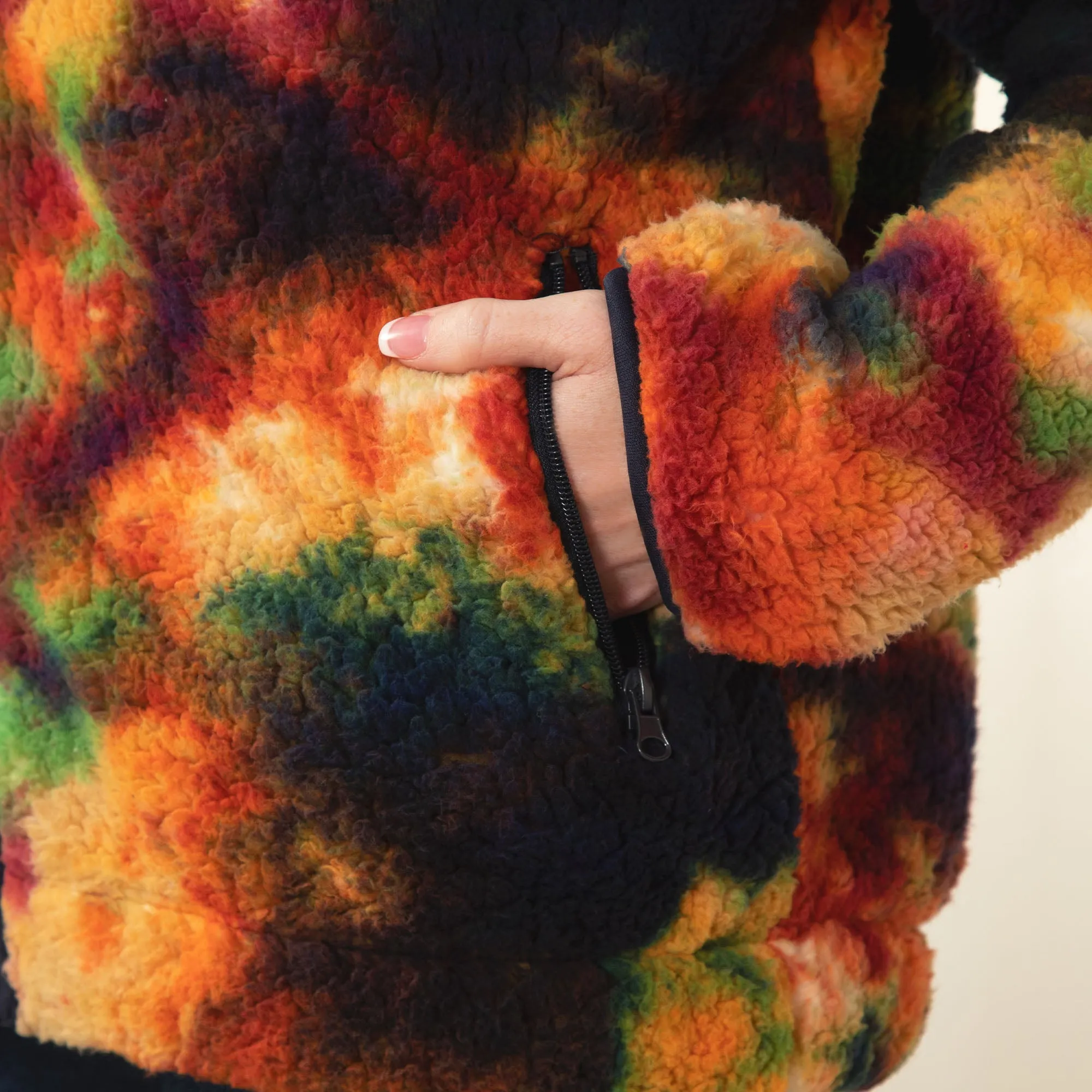 Rainbow Tie-Dye Plush Sherpa Fleece Jacket