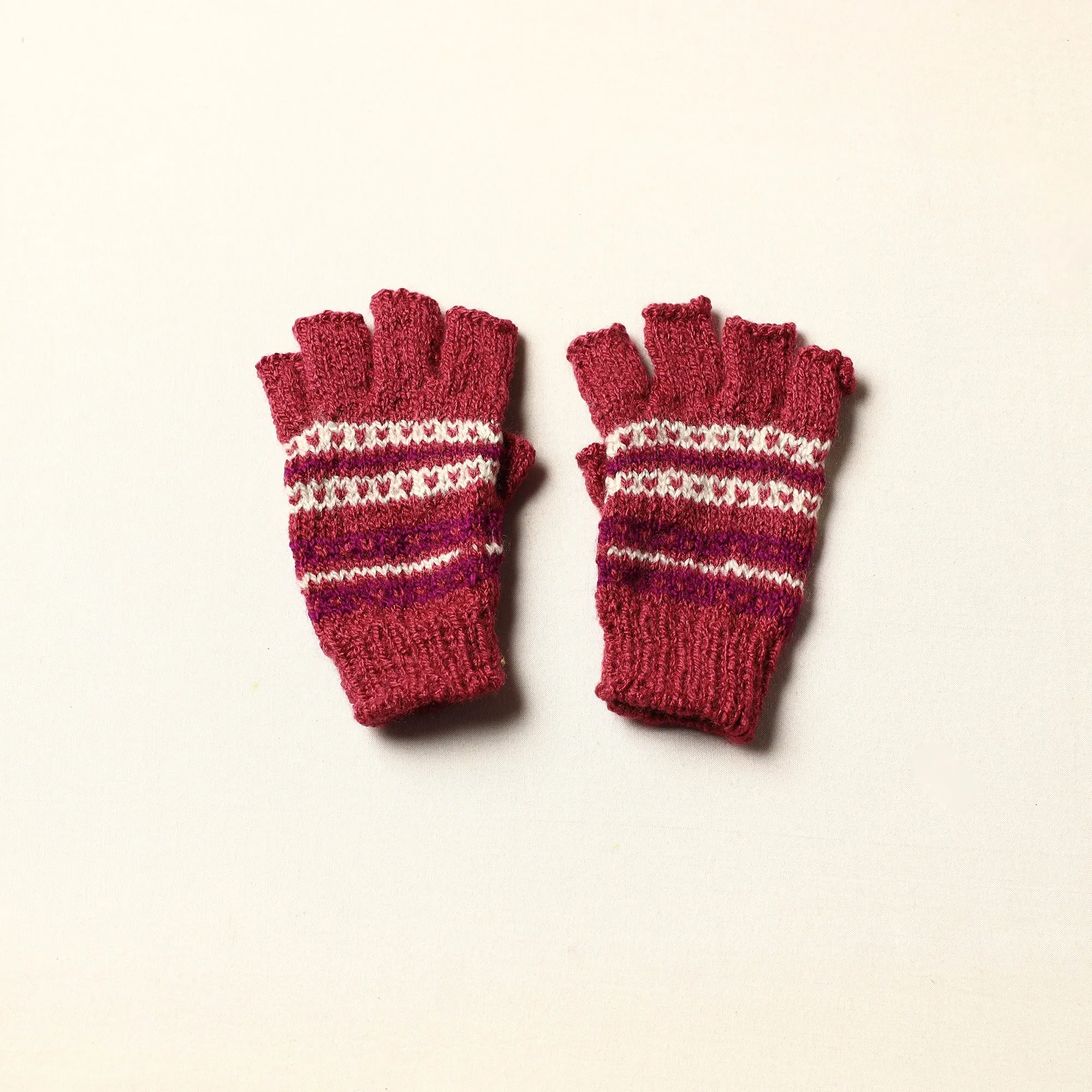 Red - Kumaun Hand Knitted Woolen Gloves (Kids)