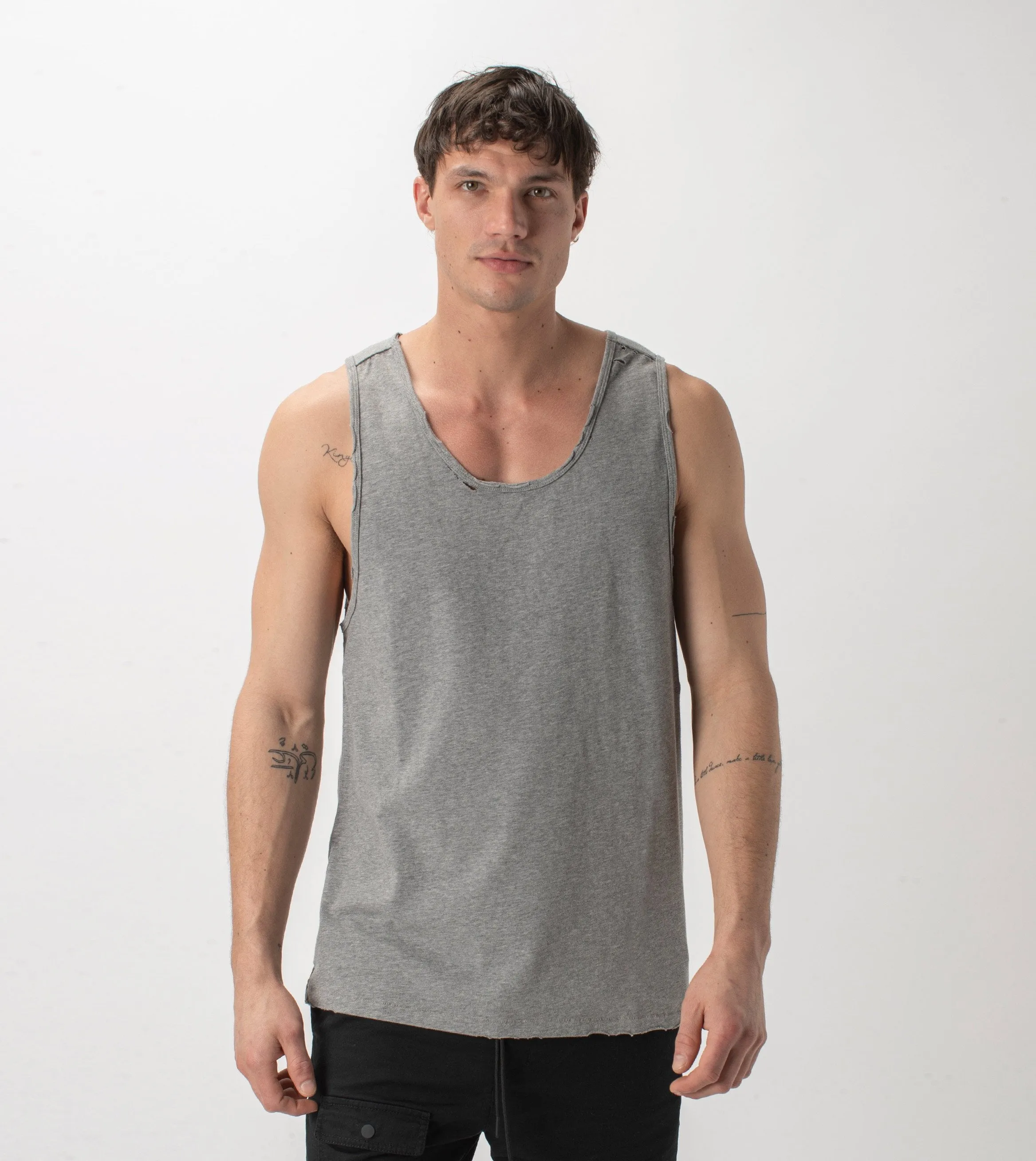 Ripped Rugger Tank Dk Grey Marle