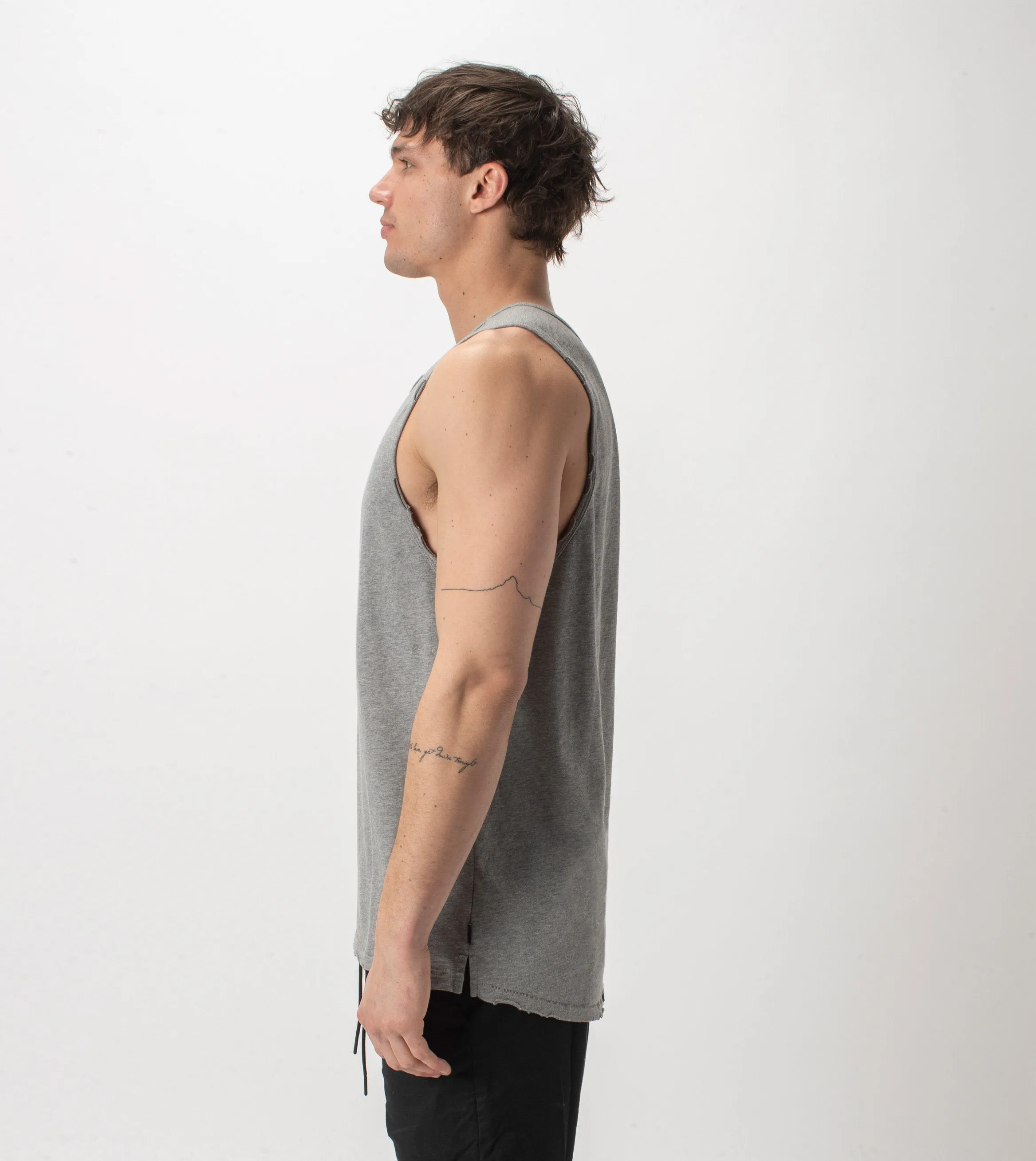 Ripped Rugger Tank Dk Grey Marle