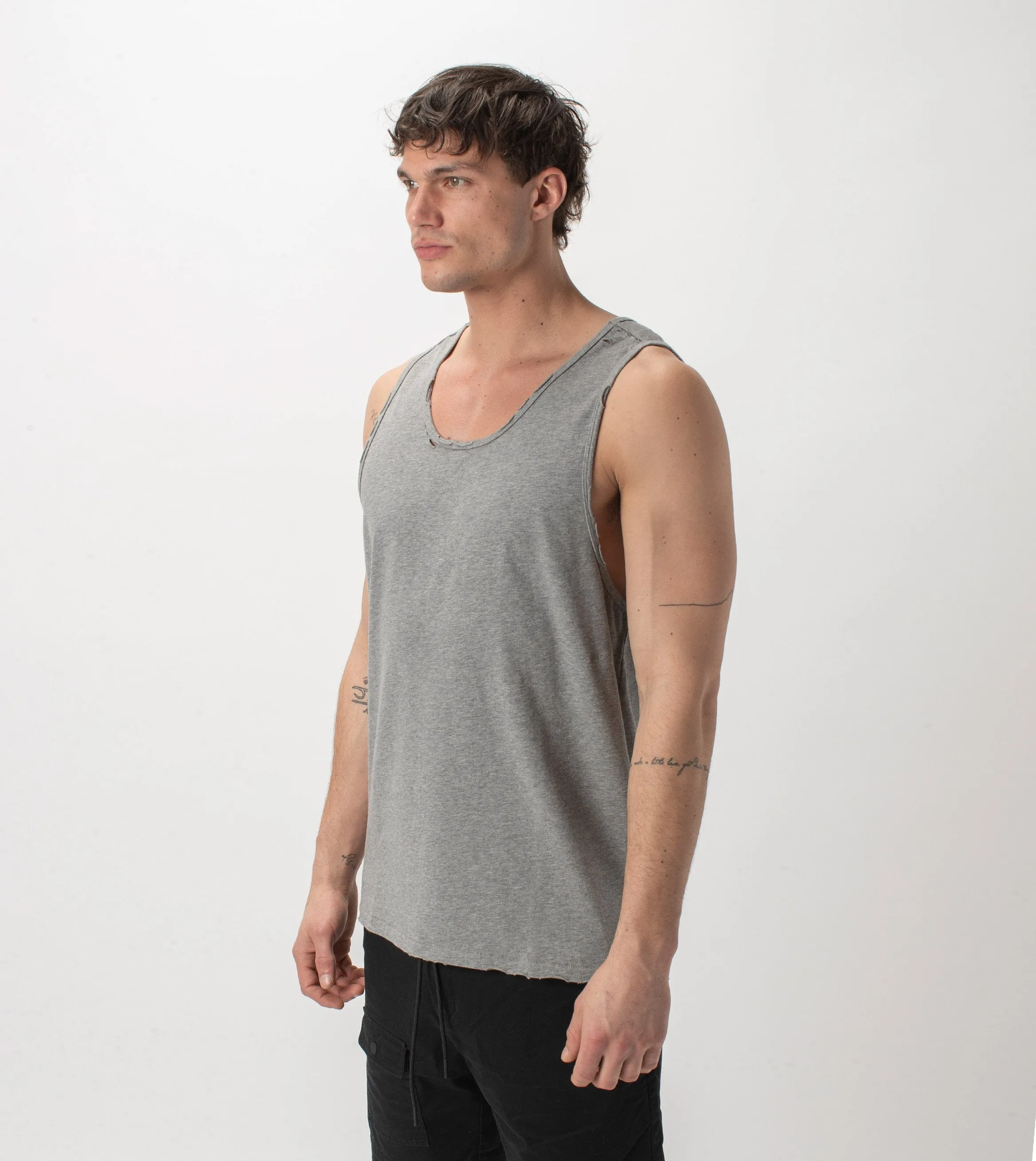 Ripped Rugger Tank Dk Grey Marle