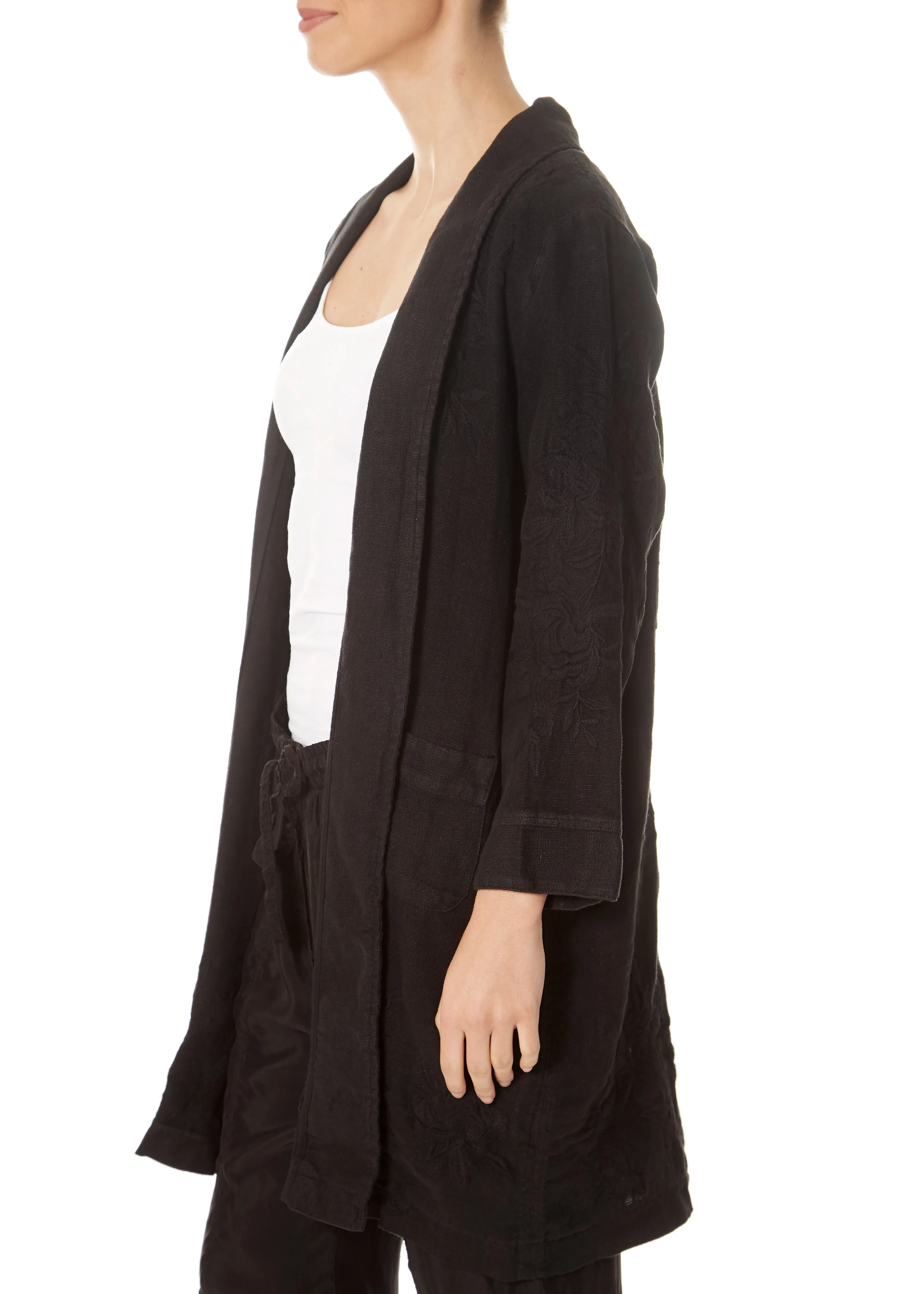 'Sadie' Heavy Black Linen Coat