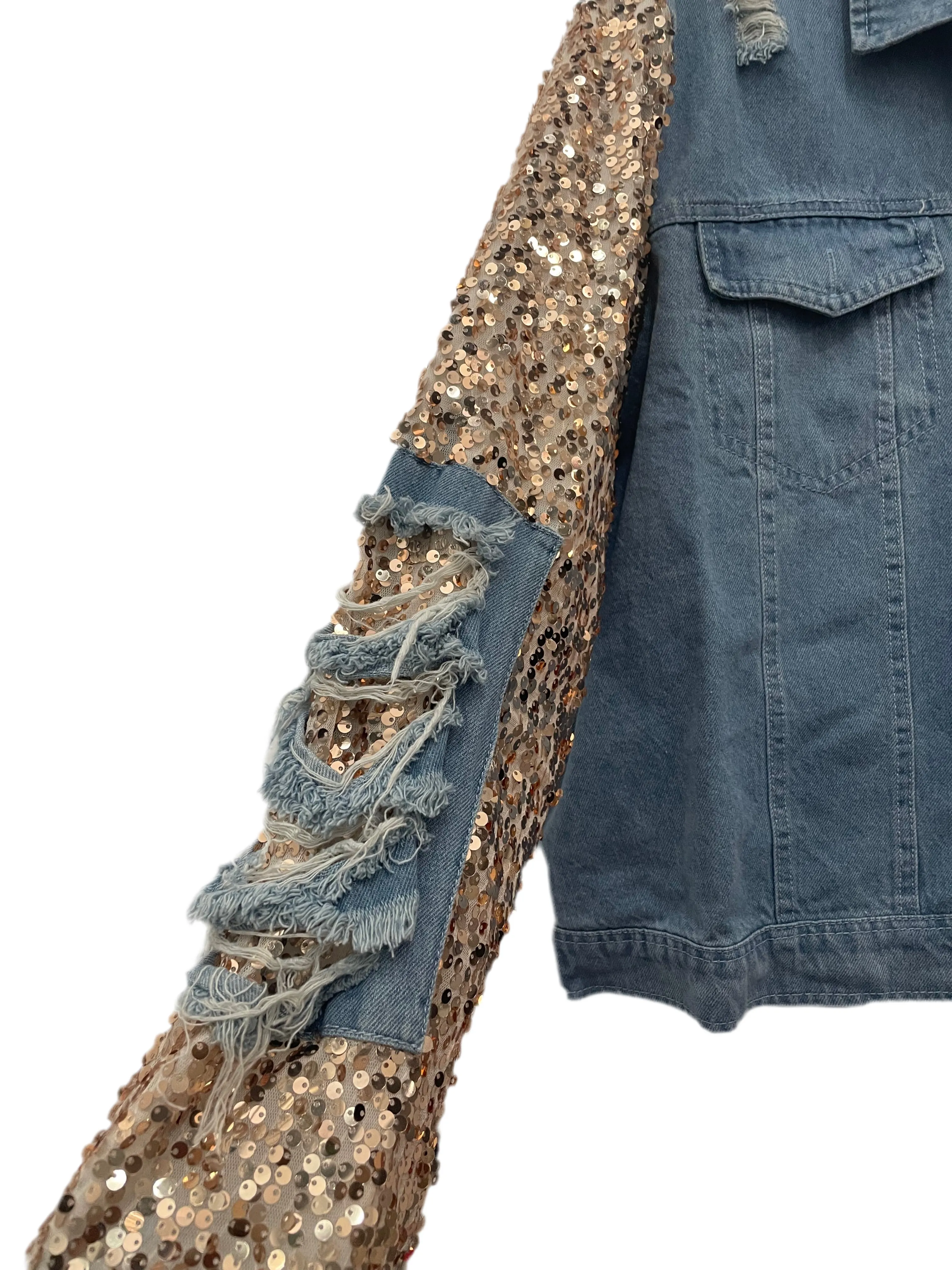 Sequin Sleeves Denim Jacket