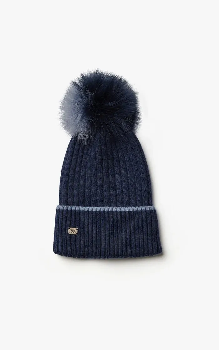 SOIA&KYO CIEL - Rib Knit Hat With Removable Feather Pom Pom