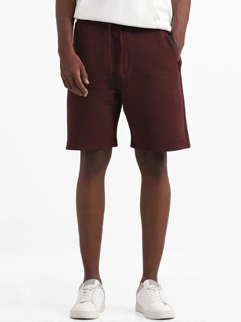 Studiofit Wine Self Striped Relaxed-Fit Mid-Rise Shorts