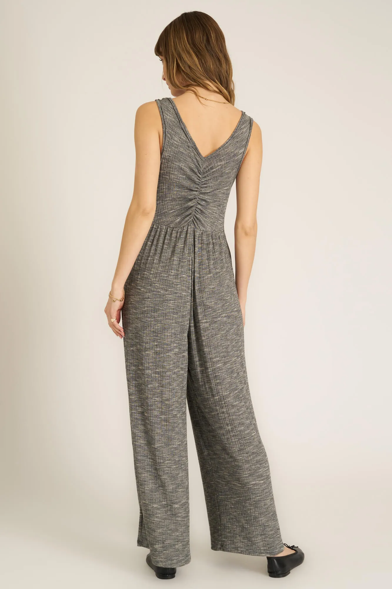 Sweetest Thing Heathered Ruched Jumpsuit - Mother of Pearl