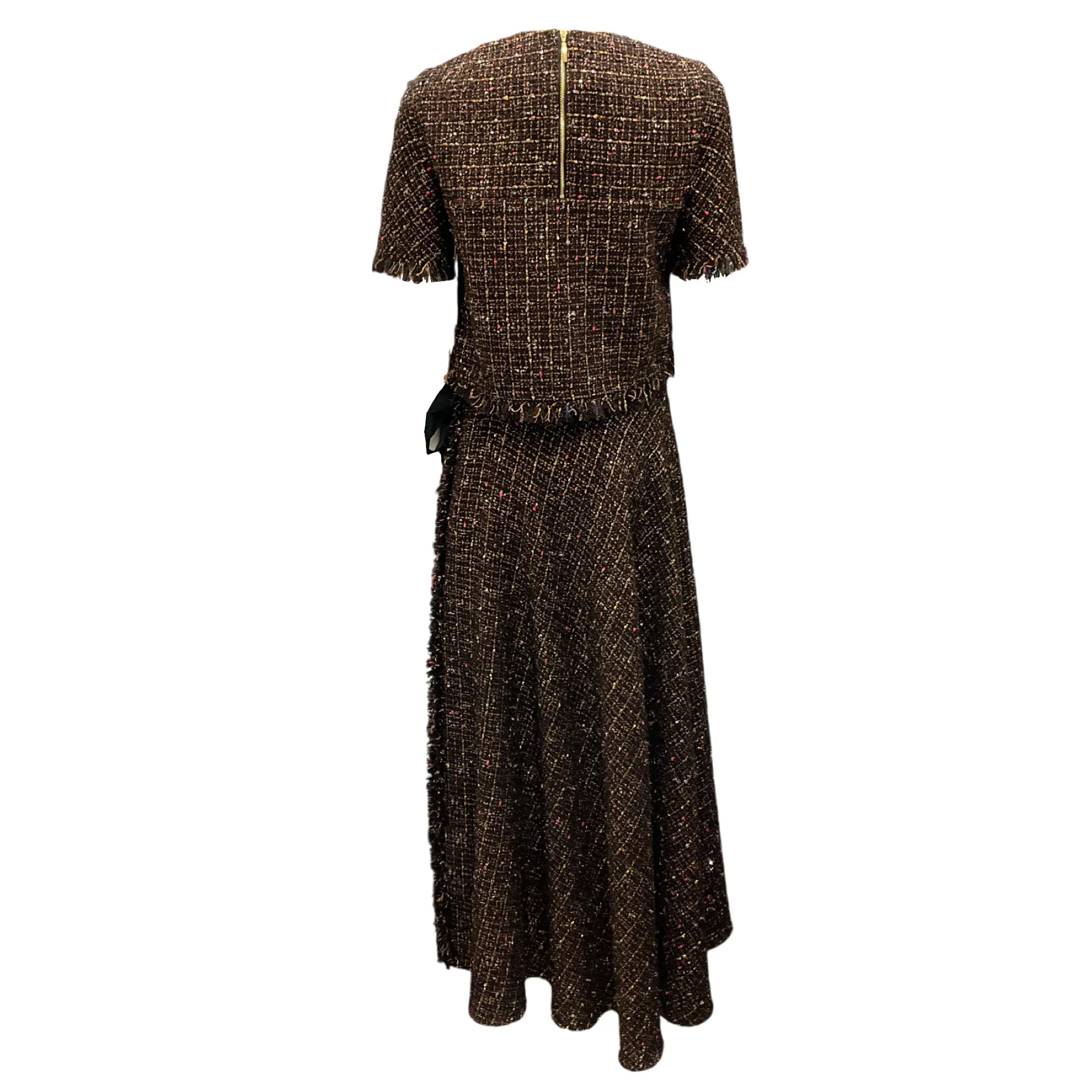 Talbot Runhof Brown Multi Tweed Kaspar Top and Keeper Midi Skirt