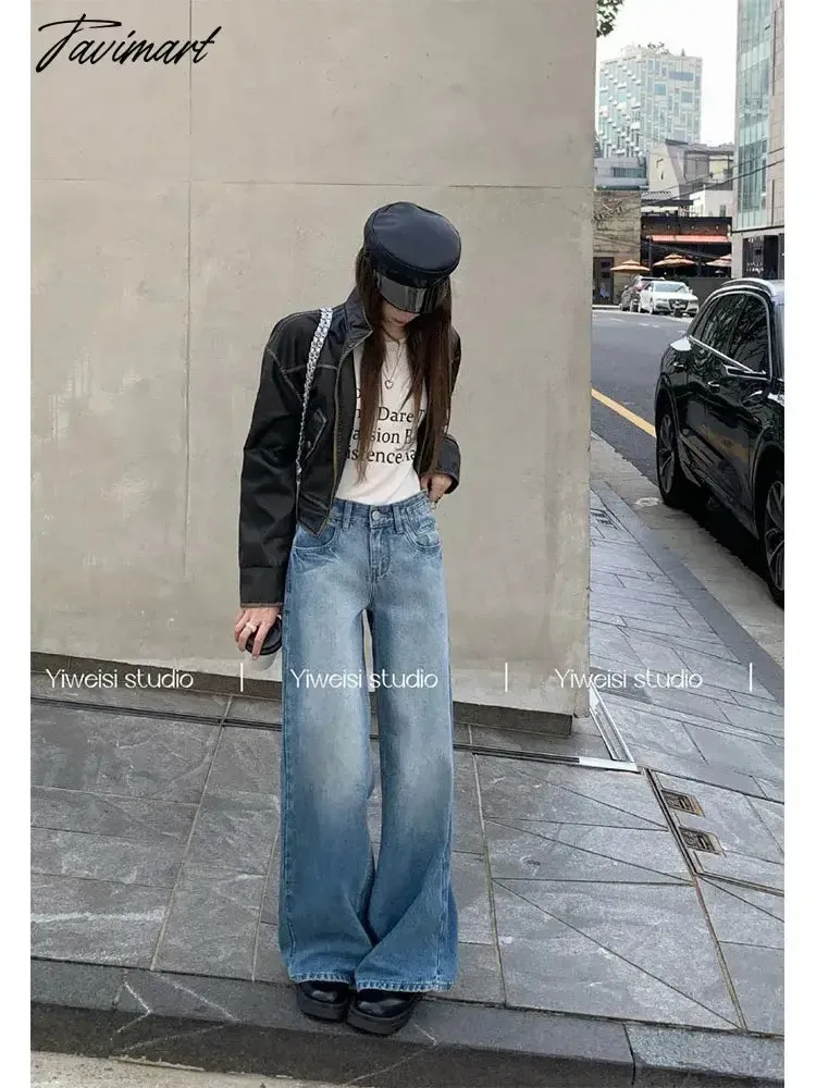 TAVIMART -  Woman Jeans American Style Denim Gyaru Pants New Trend Trousers All-match Sweatpants Streetwear Cargo Pants Bell Bottoms