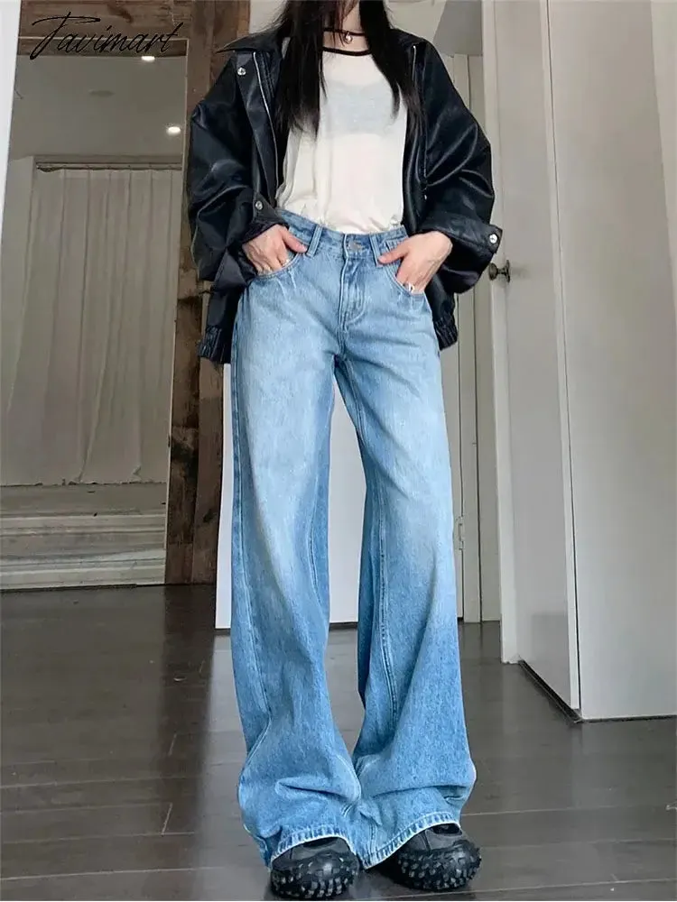 TAVIMART -  Woman Streetwear Jeans Preppy Style Denim Korean Pants Trousers Pockets Sweatpants Zipper Cargo Pants Wide Leg Bell Bottoms