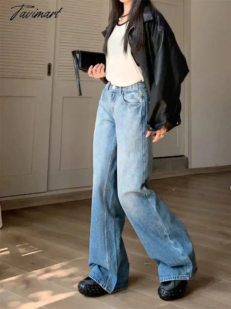 TAVIMART -  Woman Streetwear Jeans Preppy Style Denim Korean Pants Trousers Pockets Sweatpants Zipper Cargo Pants Wide Leg Bell Bottoms