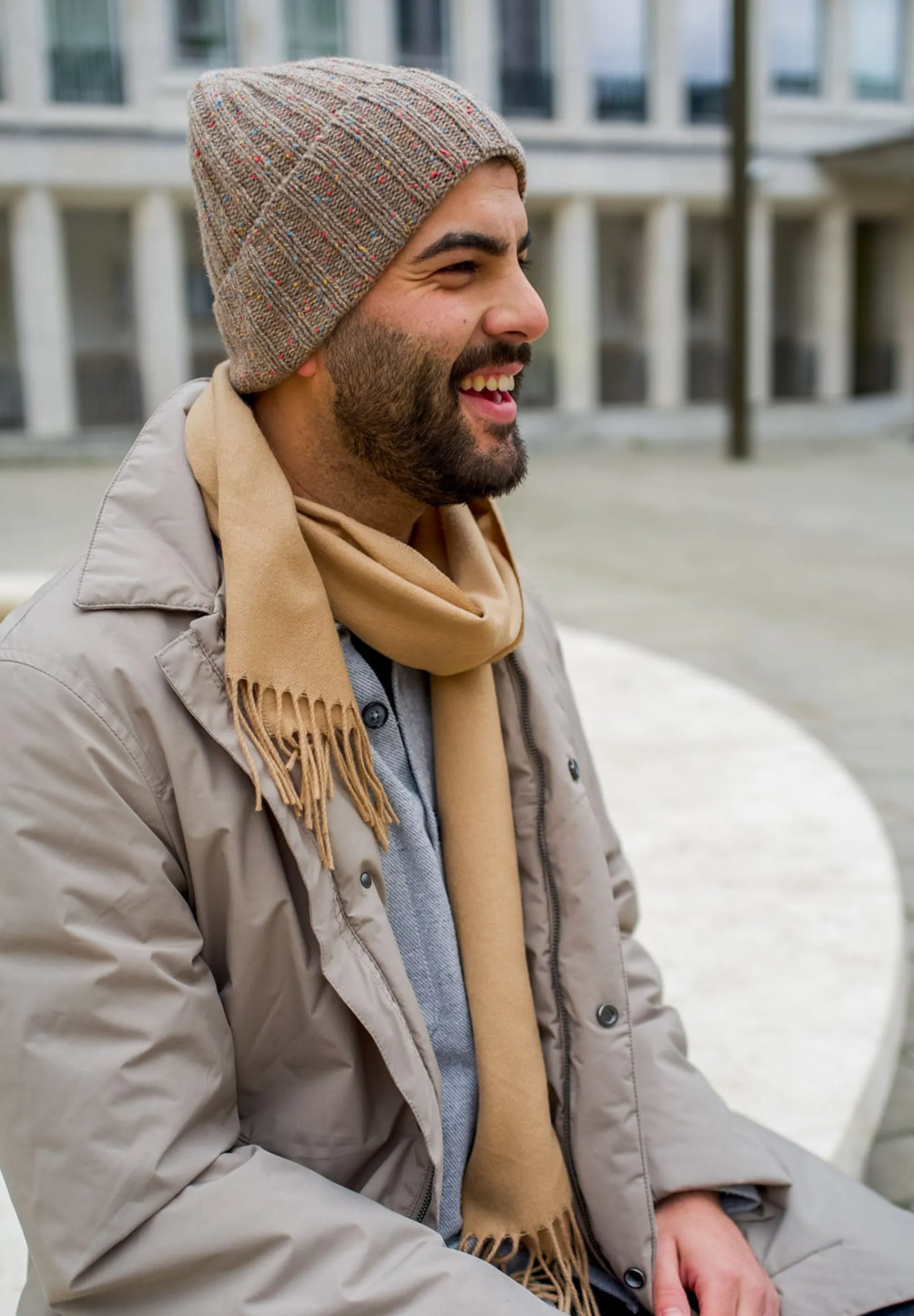 Tweed Stripe Rib Knit Cuff Beanie