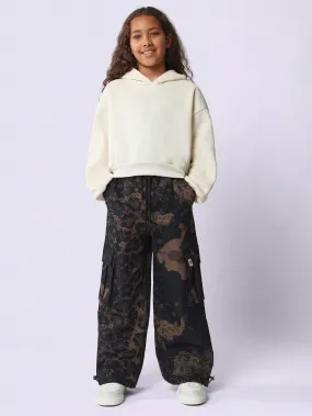 Tween Girls Comfy Crop Overhead Hoodie And Straight Fit Leopard Print Cargo Pant 2 Piece Set