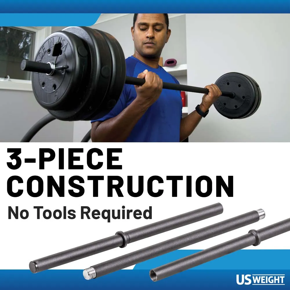 US Weight 3-Piece 54" x 1" Exercise Barbell Set - Includes 2 Spring Clips