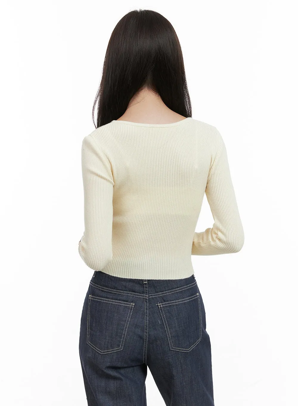 V-Neck Slim Crop Long Sleeve Top OG416