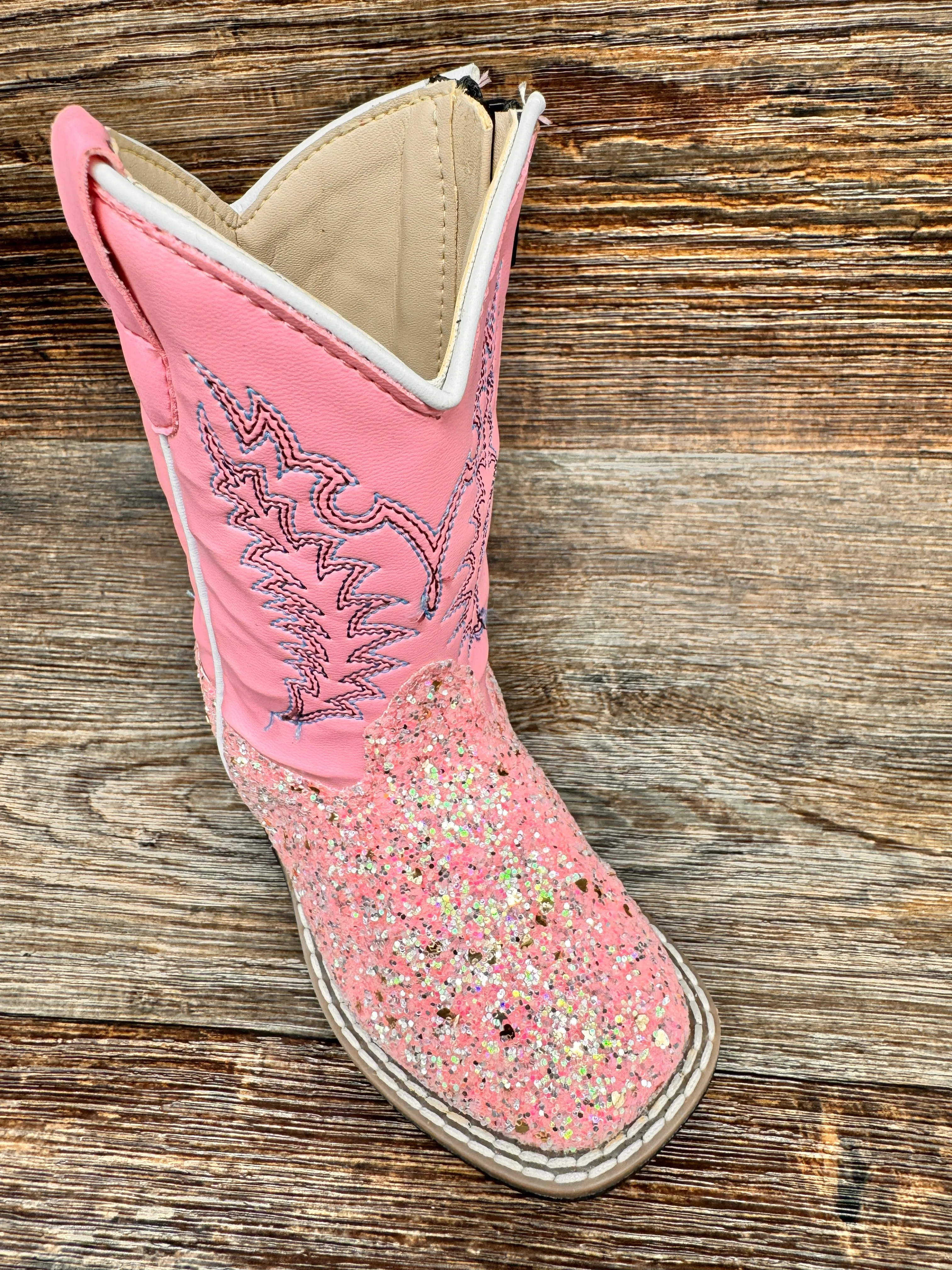 VB1085 Toddler Pink Glitter Square Toe Western Boots by Old West