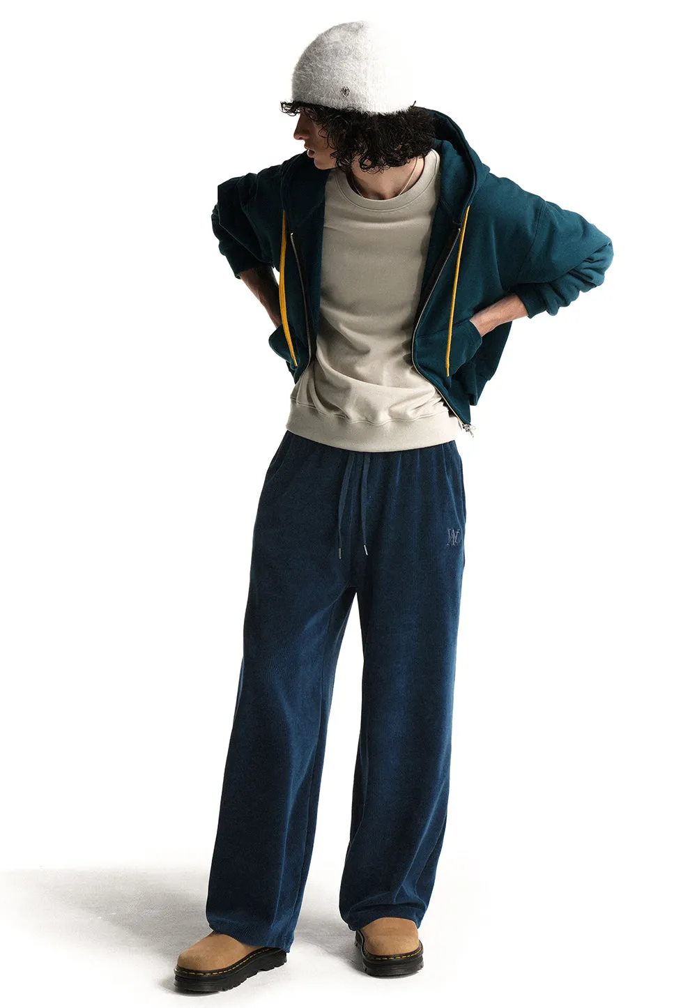 Velour corduroy pants blue