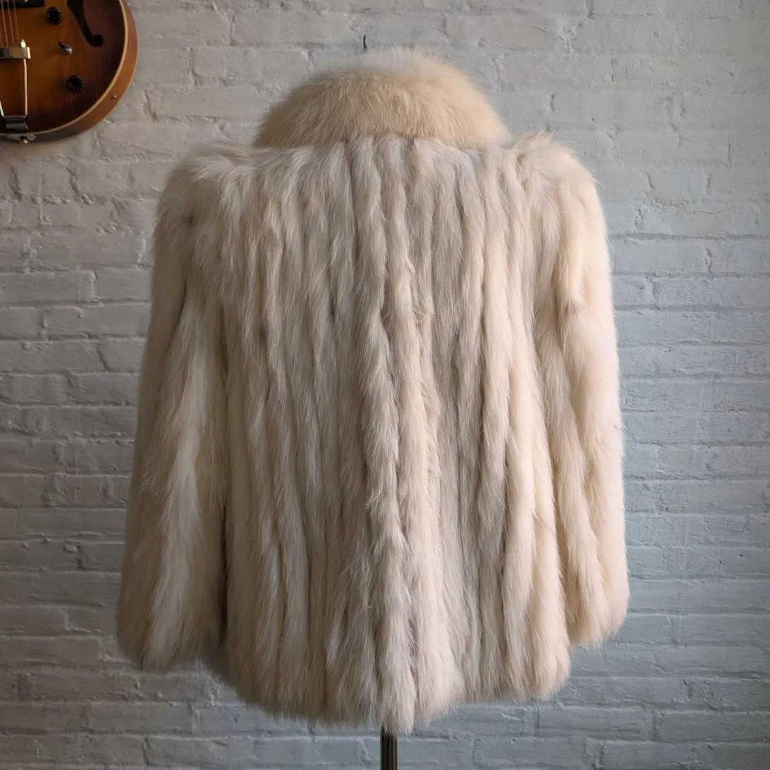 Vintage White Fluffy Fox Fur Coat Spotted Genuine Furry Mobwife Designer Jacket