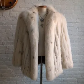 Vintage White Fluffy Fox Fur Coat Spotted Genuine Furry Mobwife Designer Jacket