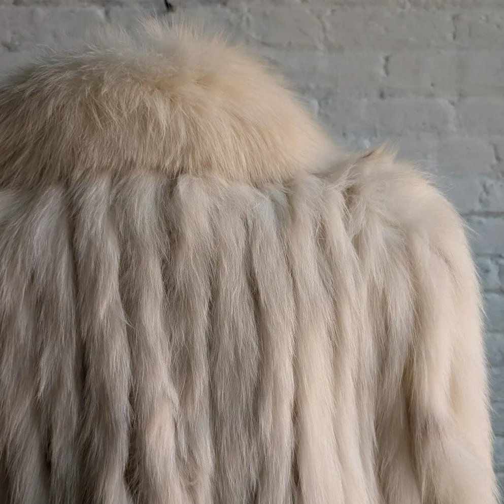 Vintage White Fluffy Fox Fur Coat Spotted Genuine Furry Mobwife Designer Jacket