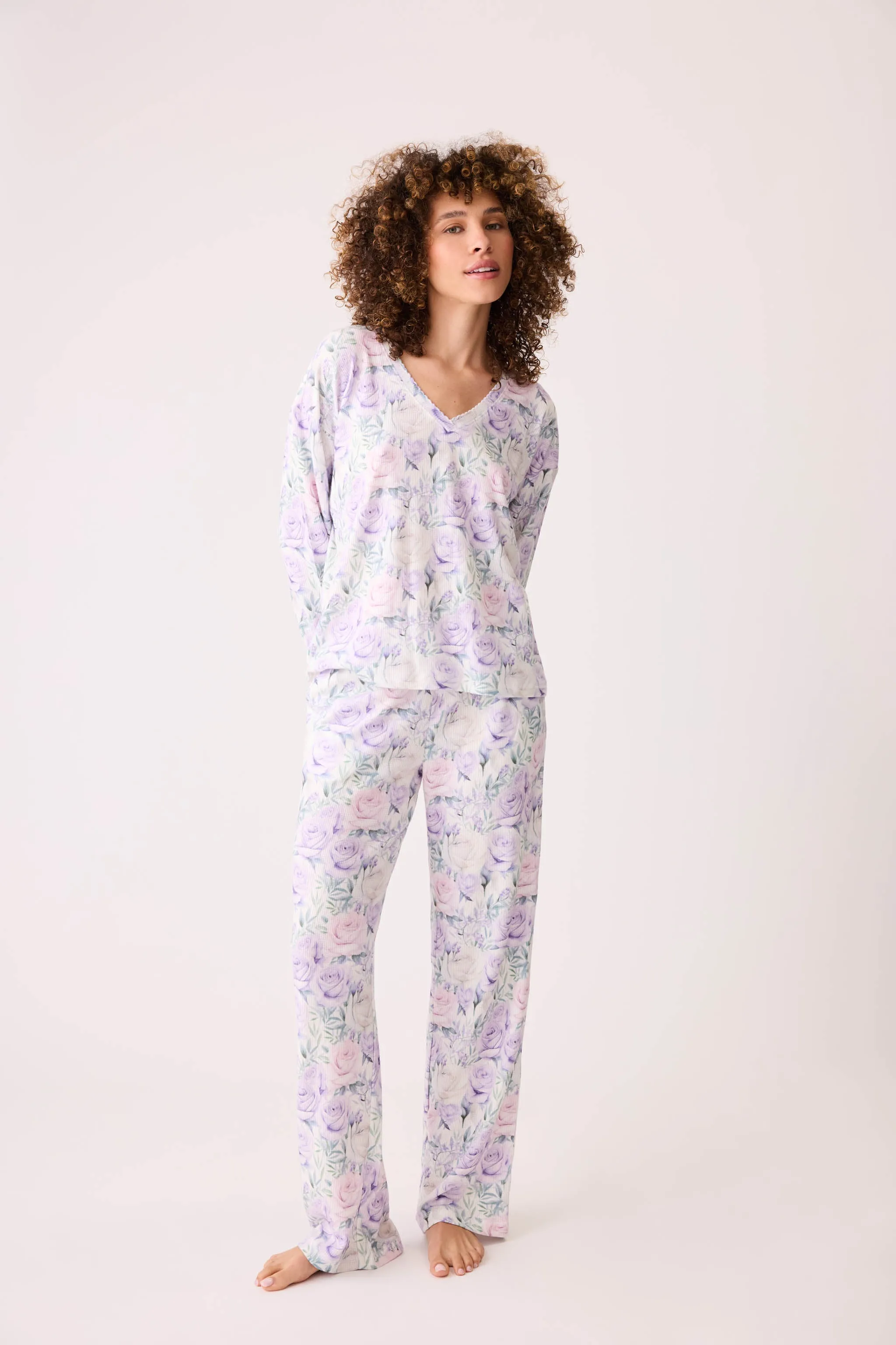 Violet Rose Floral Waffle Thermal Pant